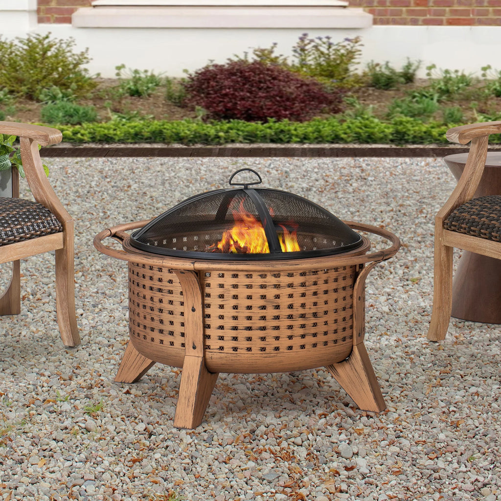 30 in. Round Steel Wood-Burning Fire Pit with Spark Screen and Poker U703