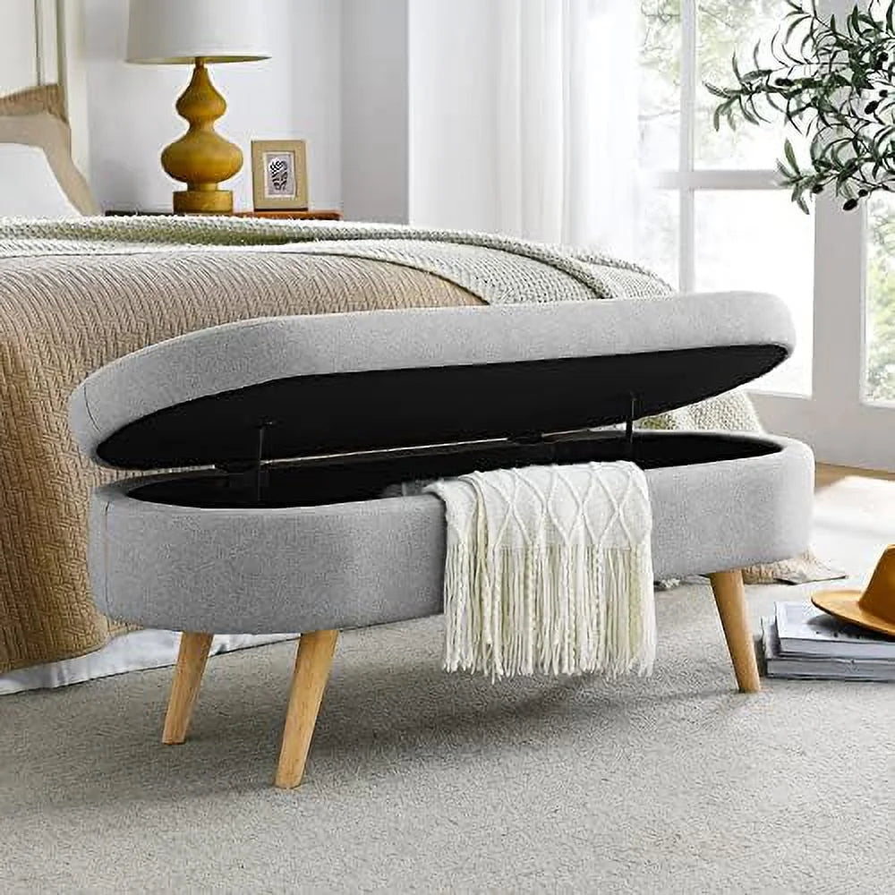Oval Linen Fabric Upholstered Ottoman Q111