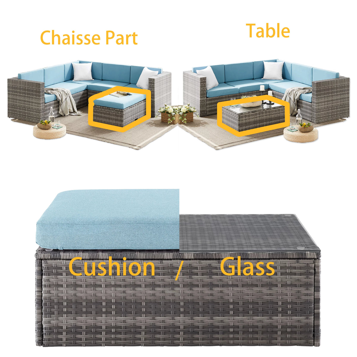 5 Pieces Rattan Wicker Outdoor Furniture Set with Glass Table U365