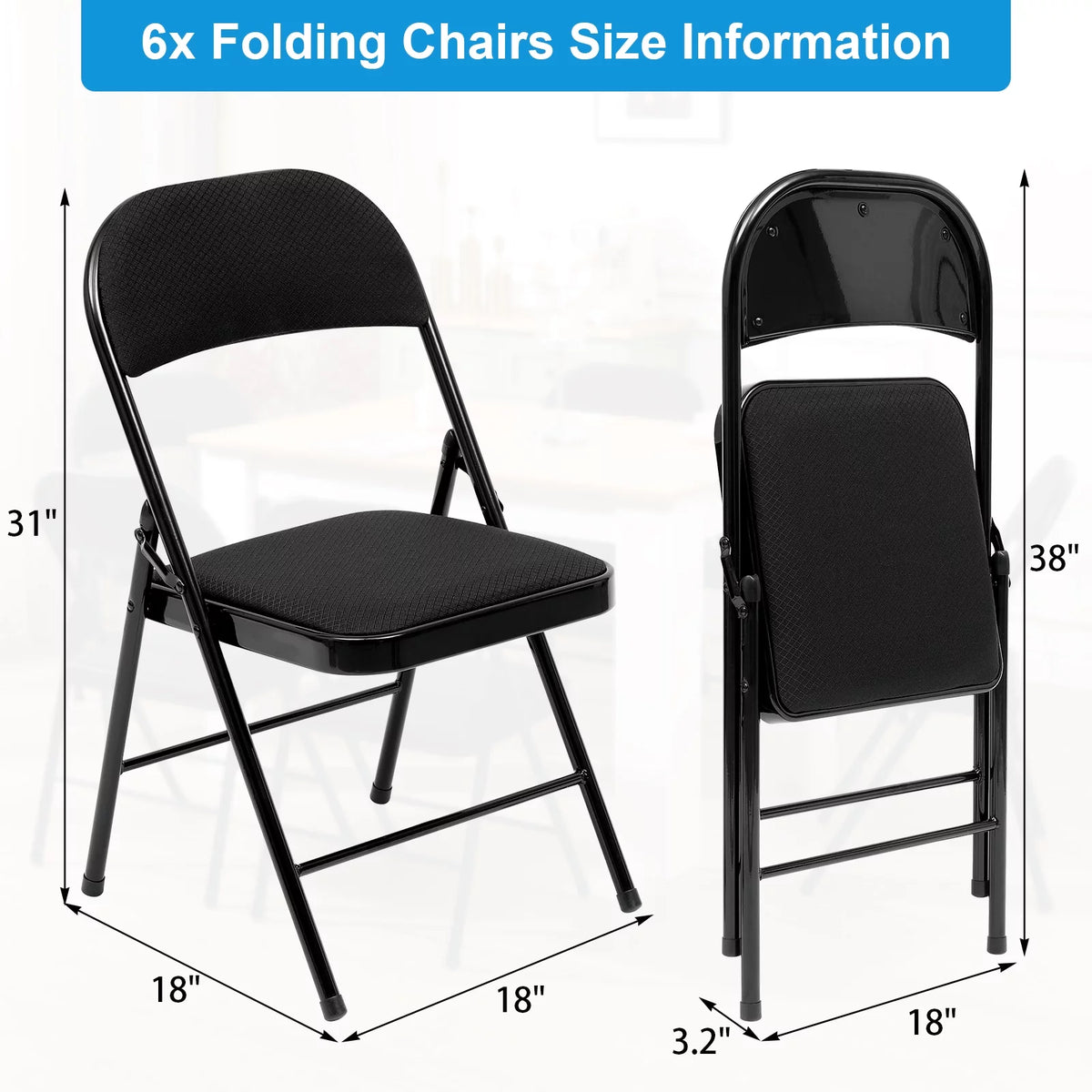 Black Fabric Padded Folding Chair 6 Pack D660