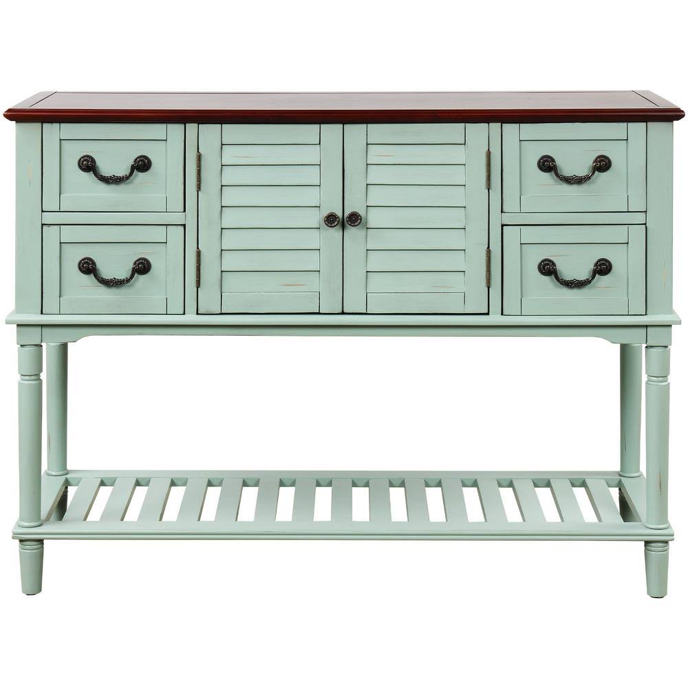 Antique Blue Wood Console Table with Shutter Doors and 4 Drawers S5978