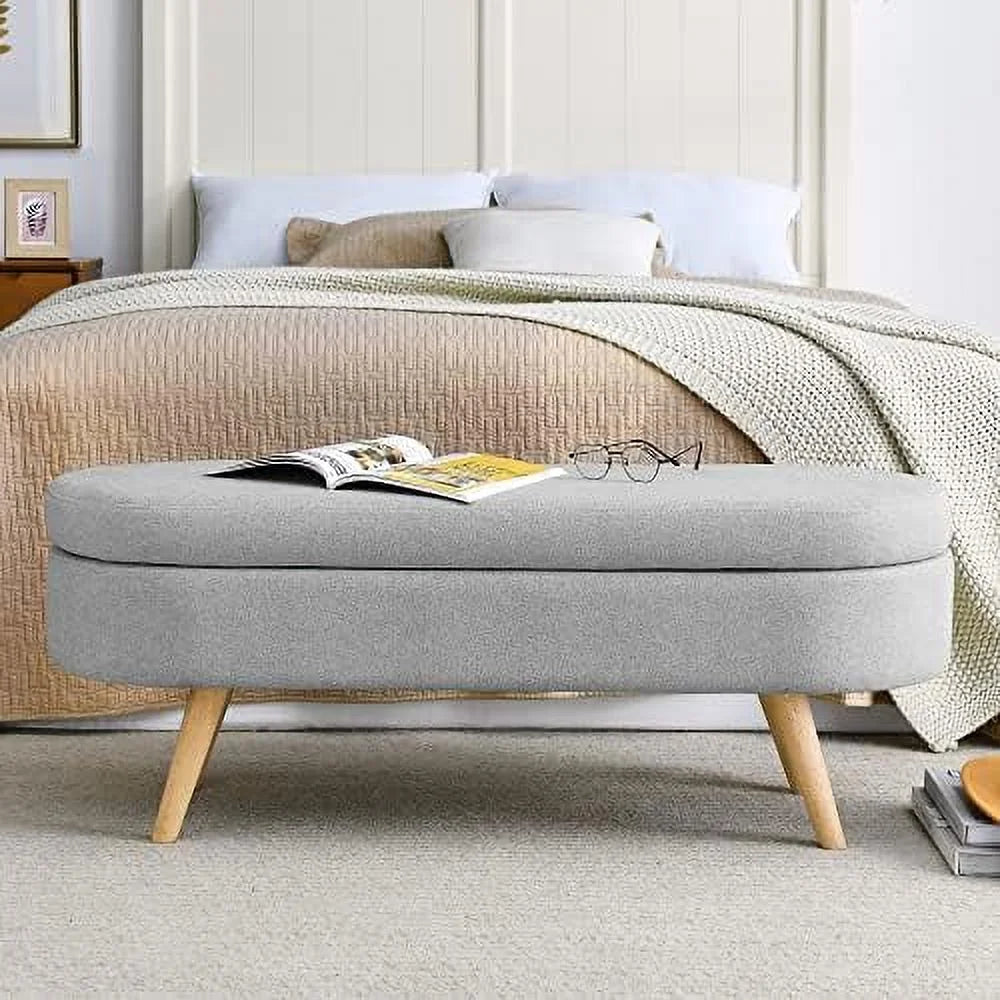 Oval Linen Fabric Upholstered Ottoman Q111