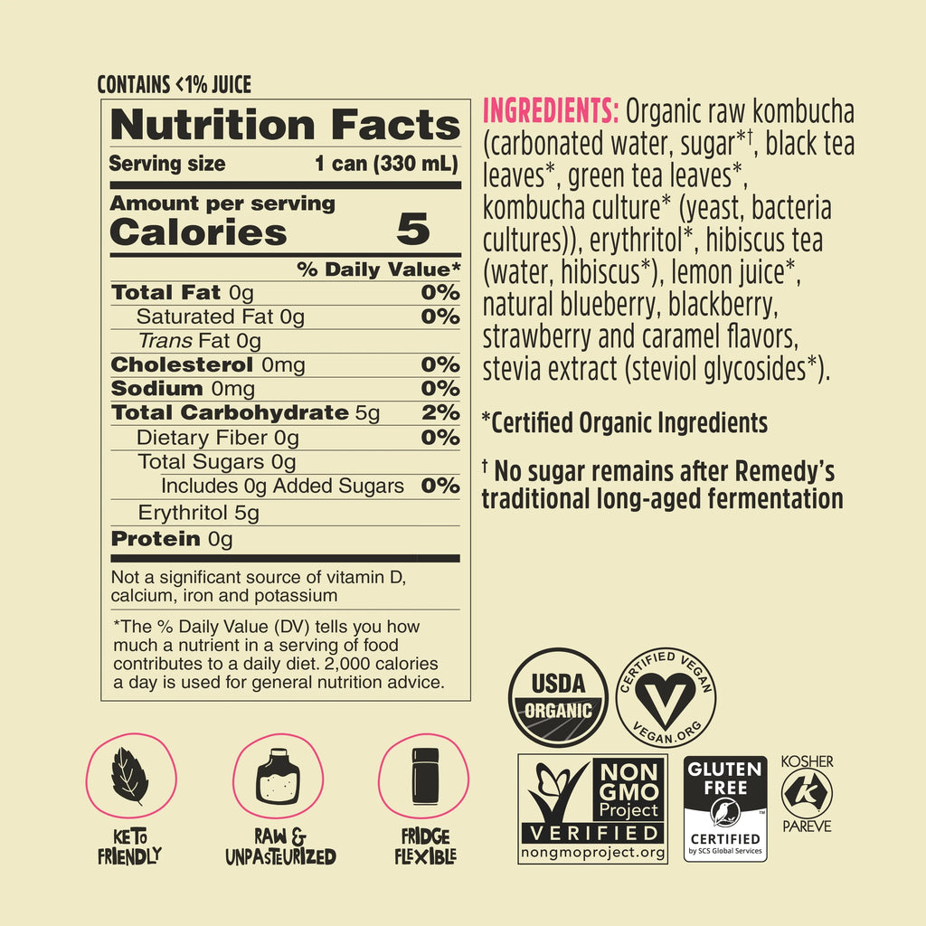 Mixed Berry Sugar Free Kombucha 12 Pk 11.2 oz Cans D171