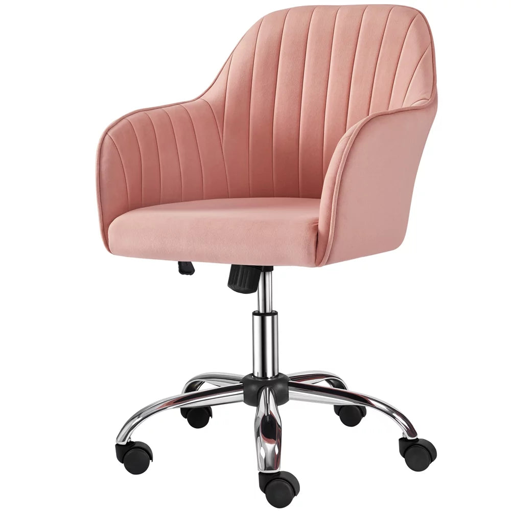 Pink Velvet Height-Adjustable Swivel Desk Chair R6848
