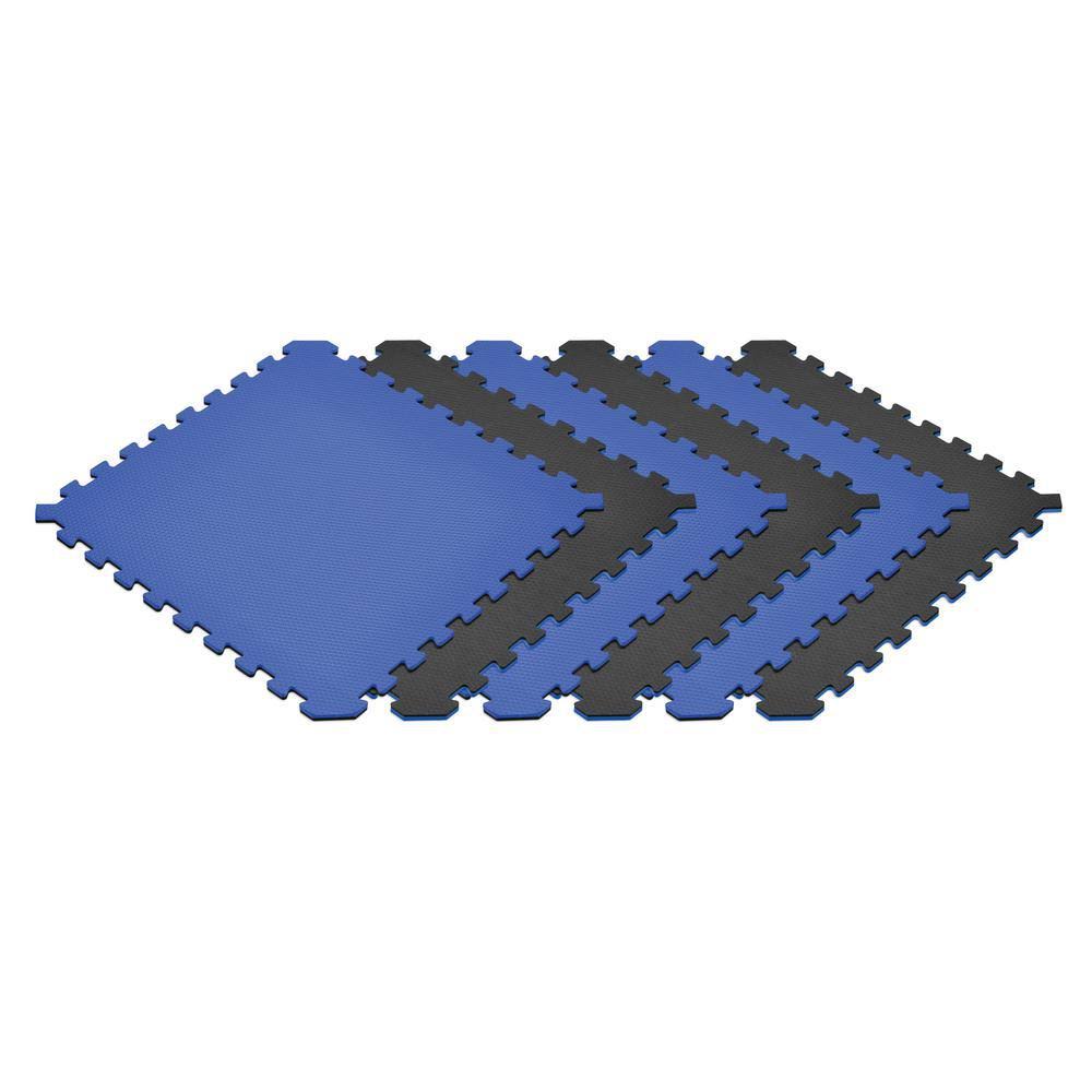 Blue/Black 24 in. x 24 in. Eva Foam Interlocking Tile (24-Tile) F8552