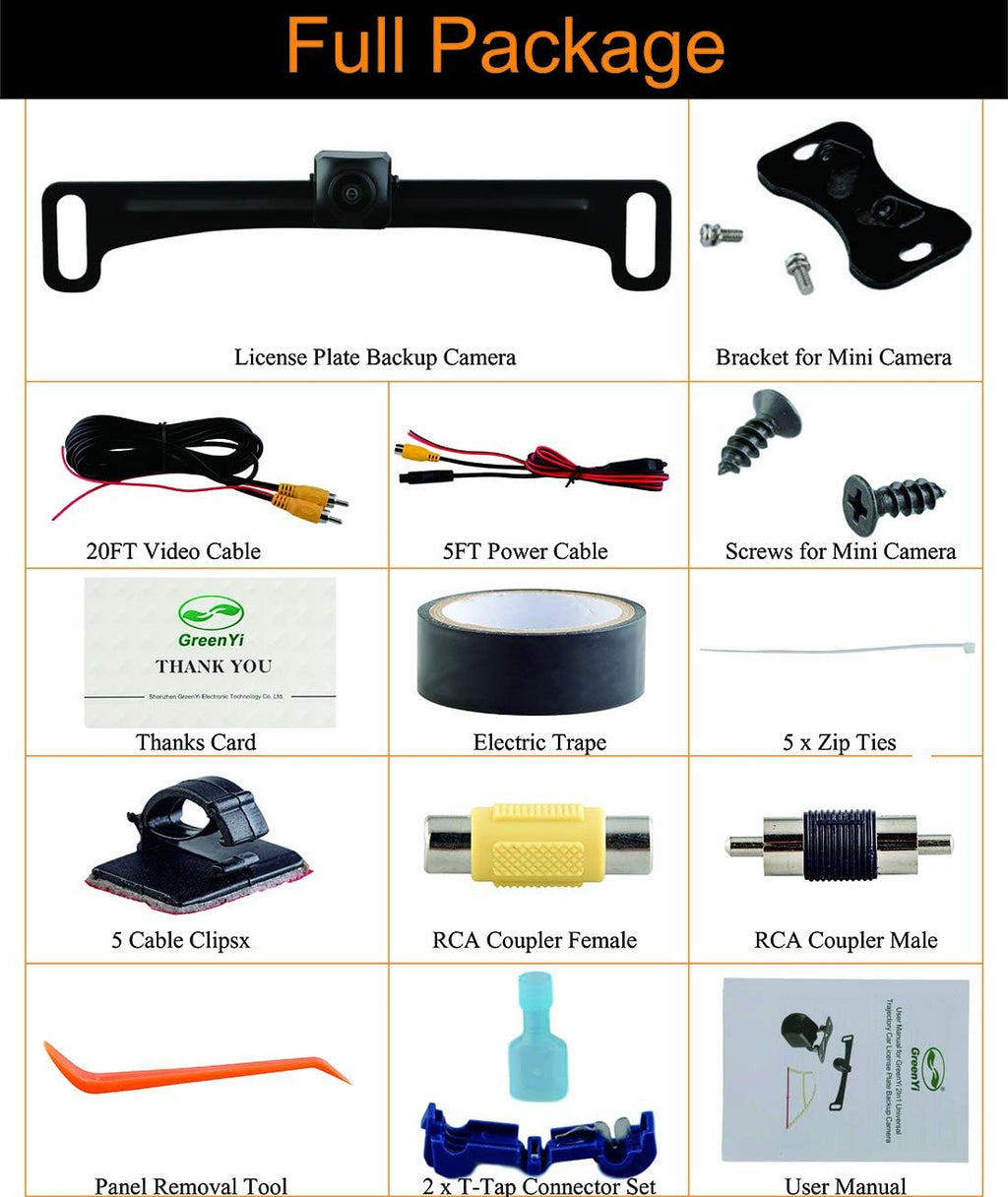 License Plate Backup Camera with Dynamic Moving Guide Line, Waterproof Night Vision Rear View Camera Pack of 2 A662517