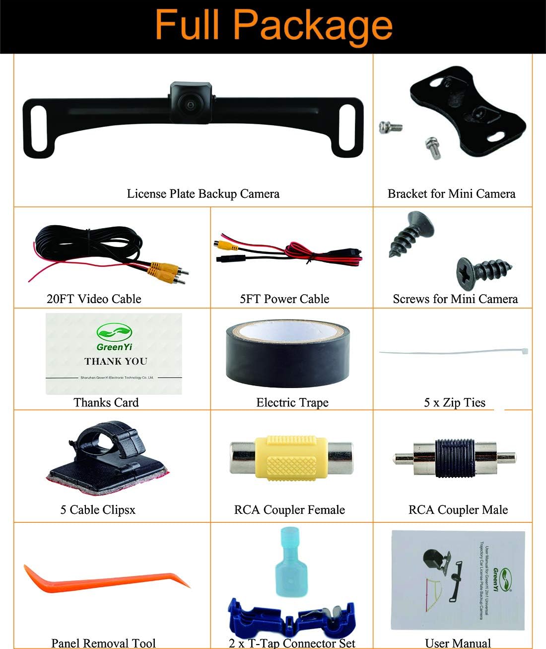 License Plate Backup Camera with Dynamic Moving Guide Line, Waterproof Night Vision Rear View Camera Pack of 2 A662517