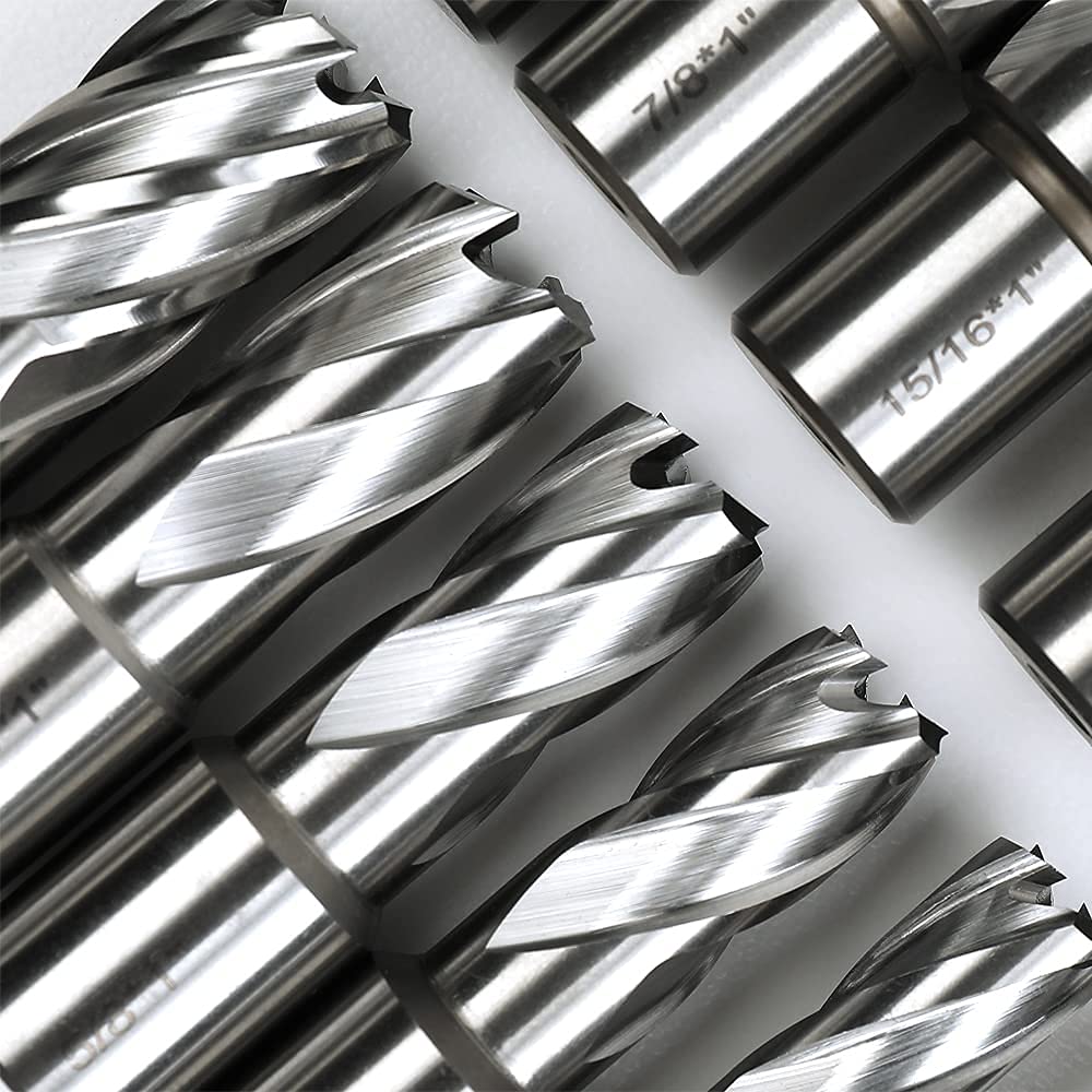 13pcs Annular Cutter Set, 1'' Cutting Depth, 3/4'' Weldon Shank, HSS Mag Drill Bits Kit with 2 pcs Pilot Pin S13461