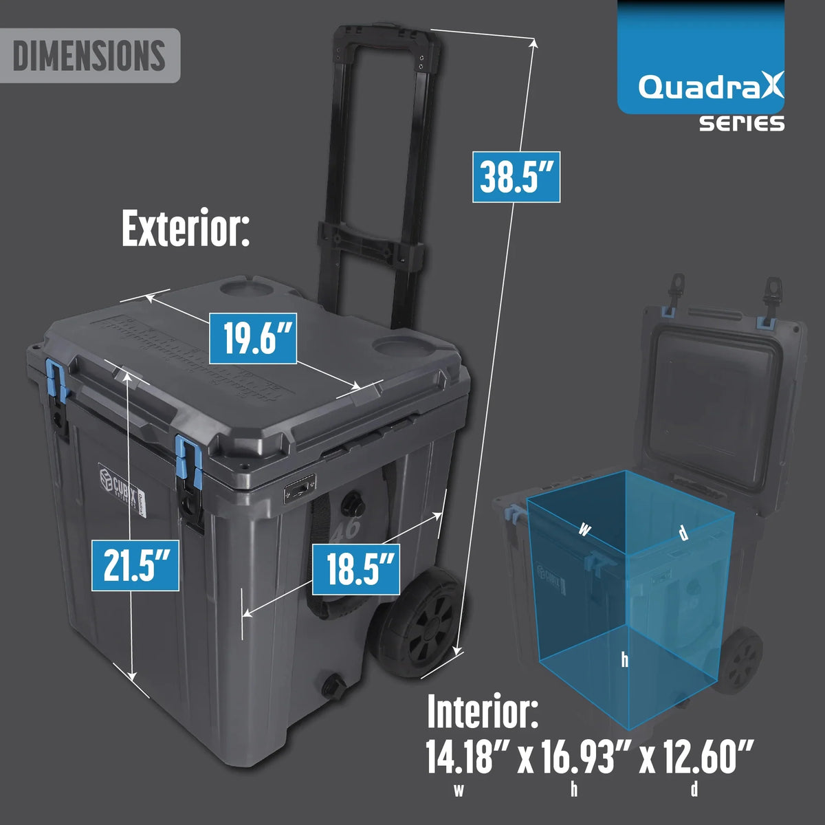 46QT Wheeled Rotomolded Portable Hard Cooler, Abyss Blue I48708