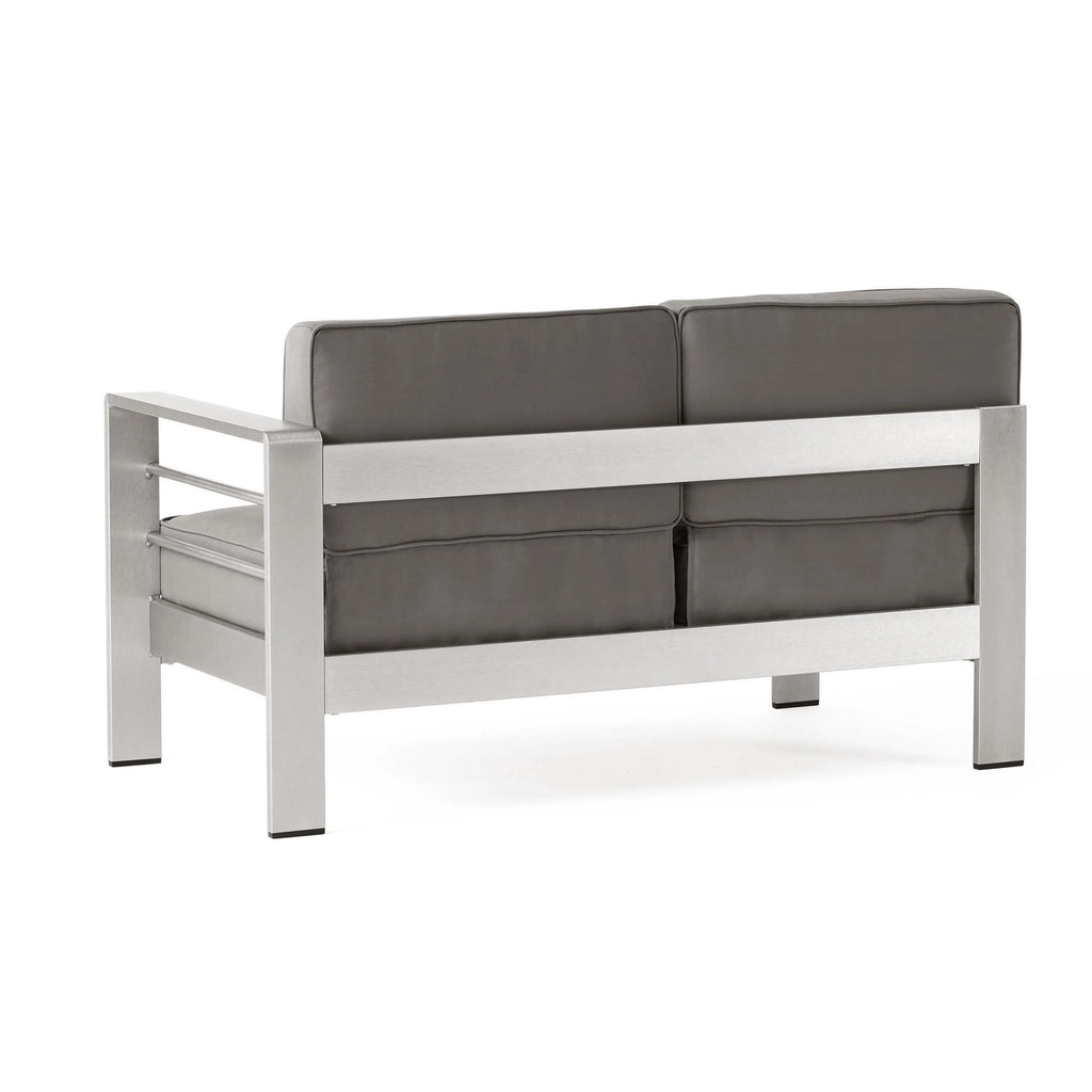 Silver and Khaki Outdoor Aluminum 9 Seater Sectional Sofa Set with Ottoman M6226