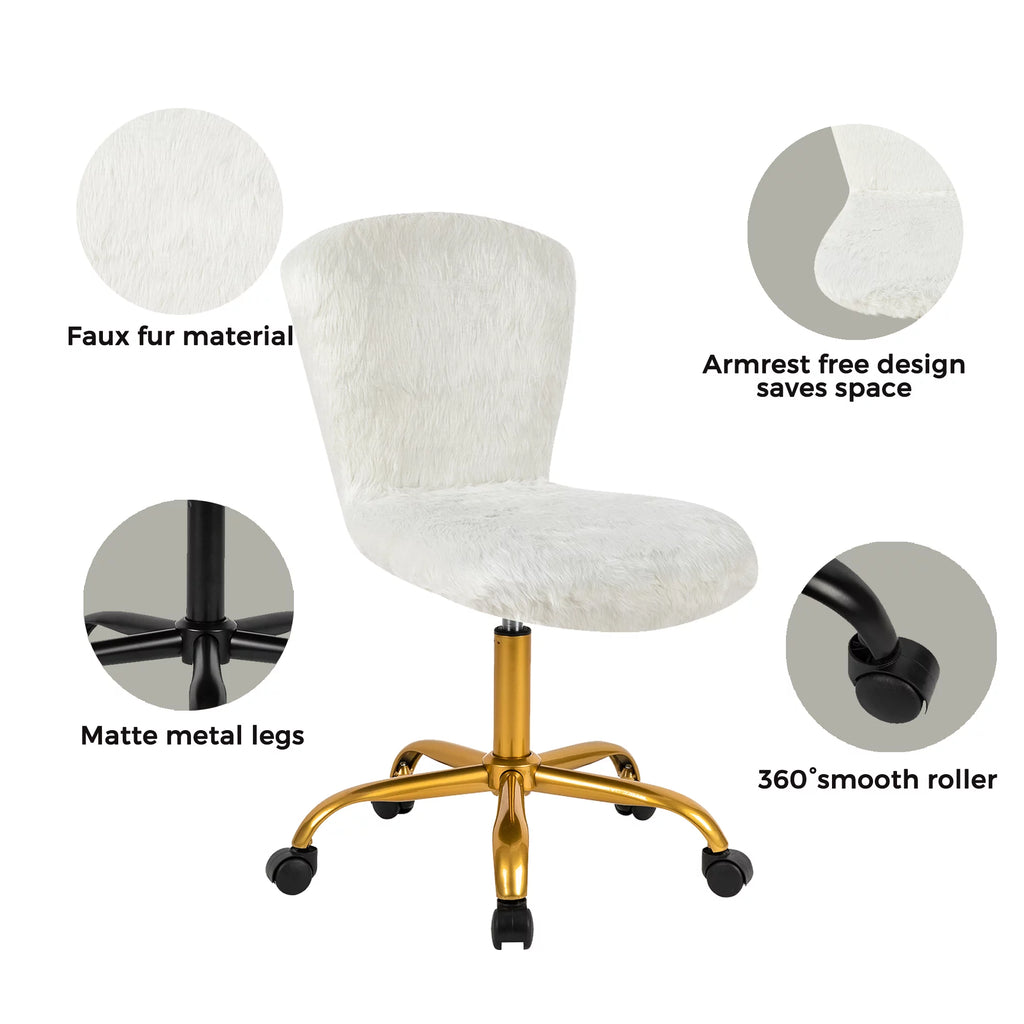 White Faux Fur Adjustable Swivel Vanity Chair K42173