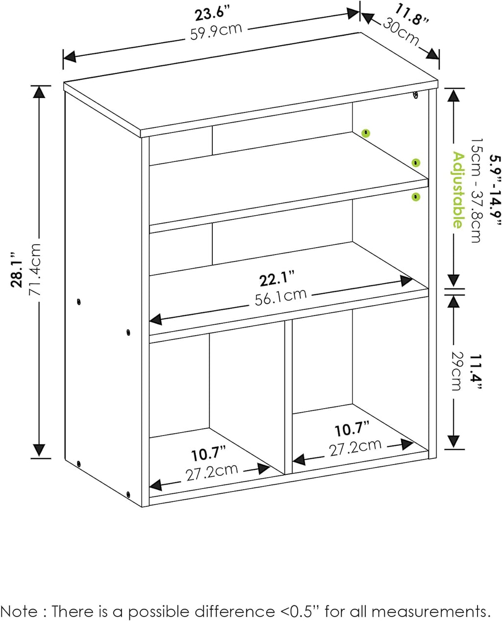 3 Tier White Bookcase S3330