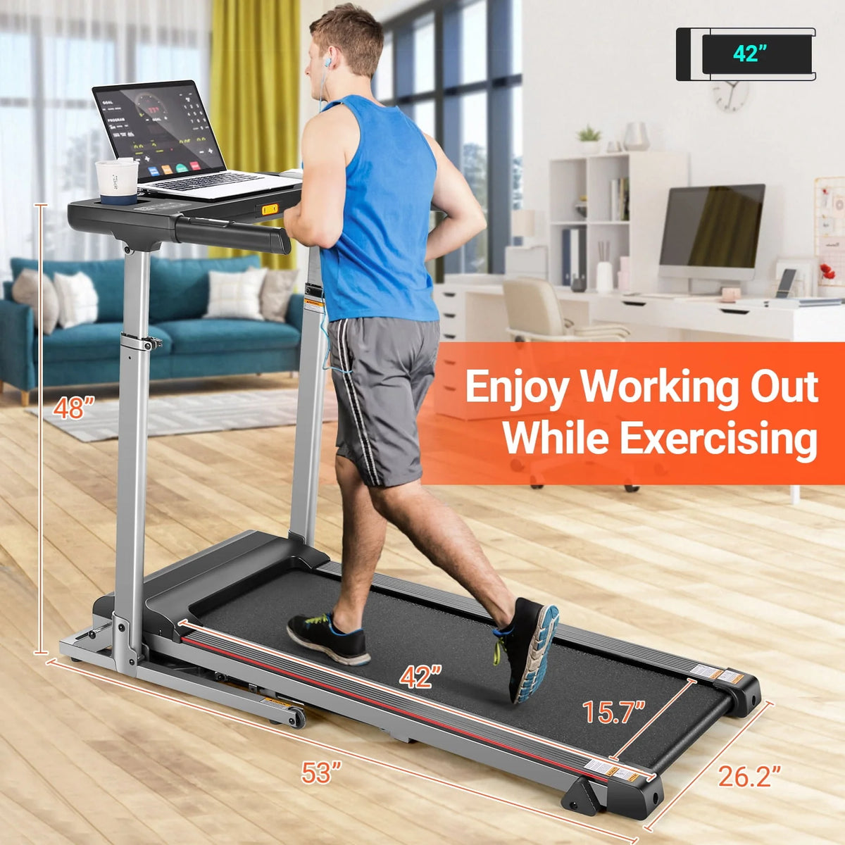 Incline Treadmill with Desk Workstation, 7.5MPH Portable Walking Pad, Black Y901