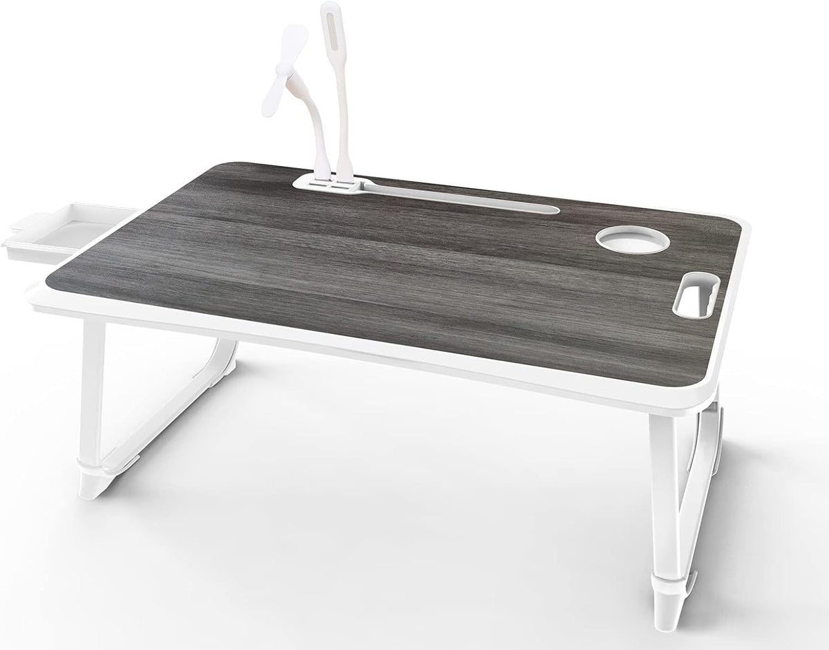 Gray Pack of 2 Laptop Bed Desk Tray with Foldable Legs Storage Drawer W245582