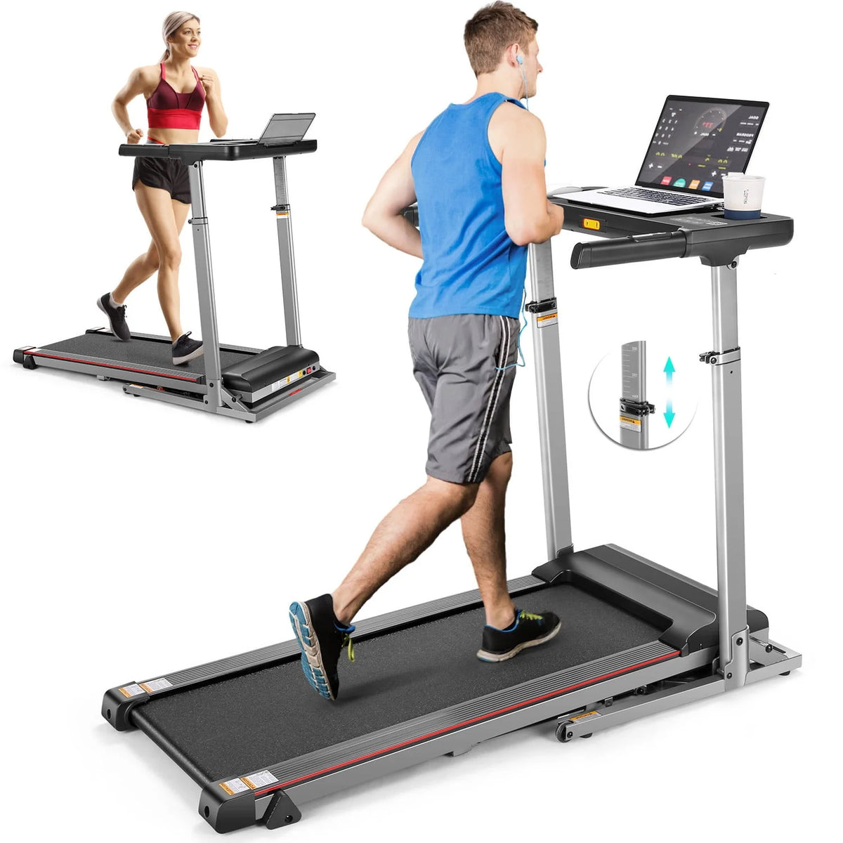 Incline Treadmill with Desk Workstation, 7.5MPH Portable Walking Pad, Black Y901