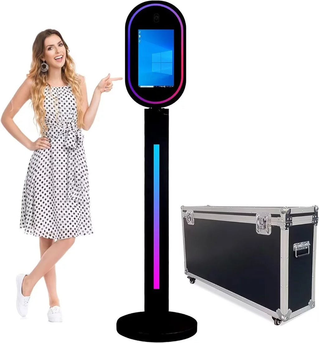 Black 13.3 In Portable Touch Mirror Photo Booth with Ring Light and Flight Case N406
