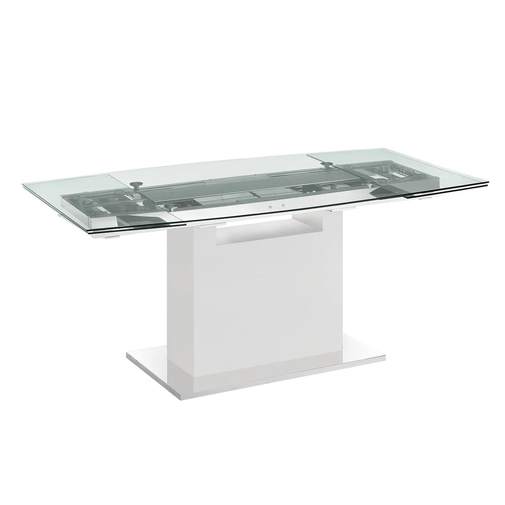 Clear Glass Dining Table with High Gloss White Lacquer Base T42845