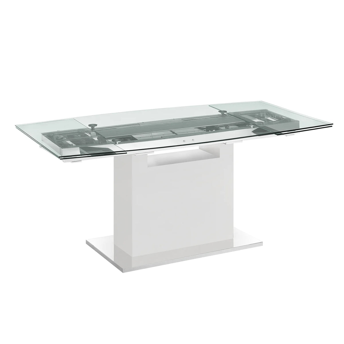 Clear Glass Dining Table with High Gloss White Lacquer Base T42845
