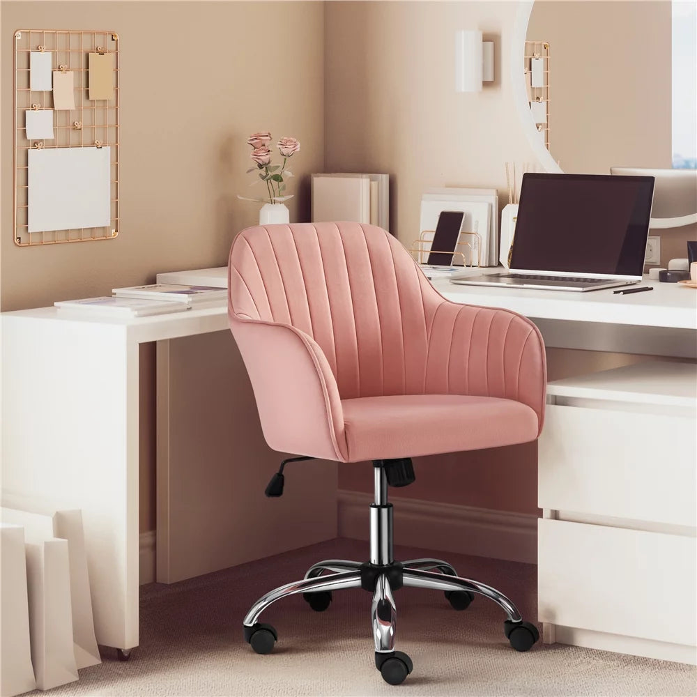 Pink Velvet Height-Adjustable Swivel Desk Chair R6848