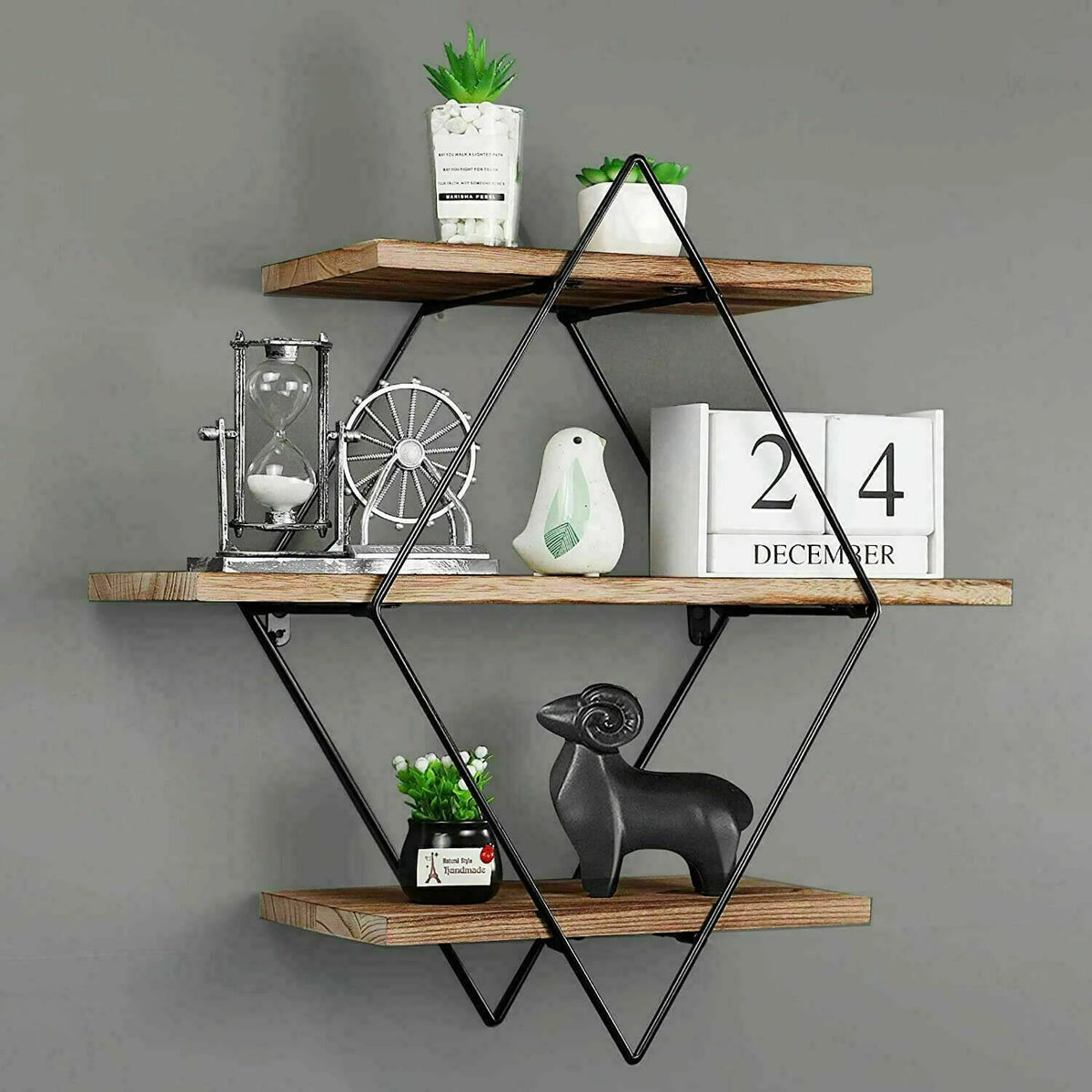 3-tier Metal Wood Floating Shelves V749