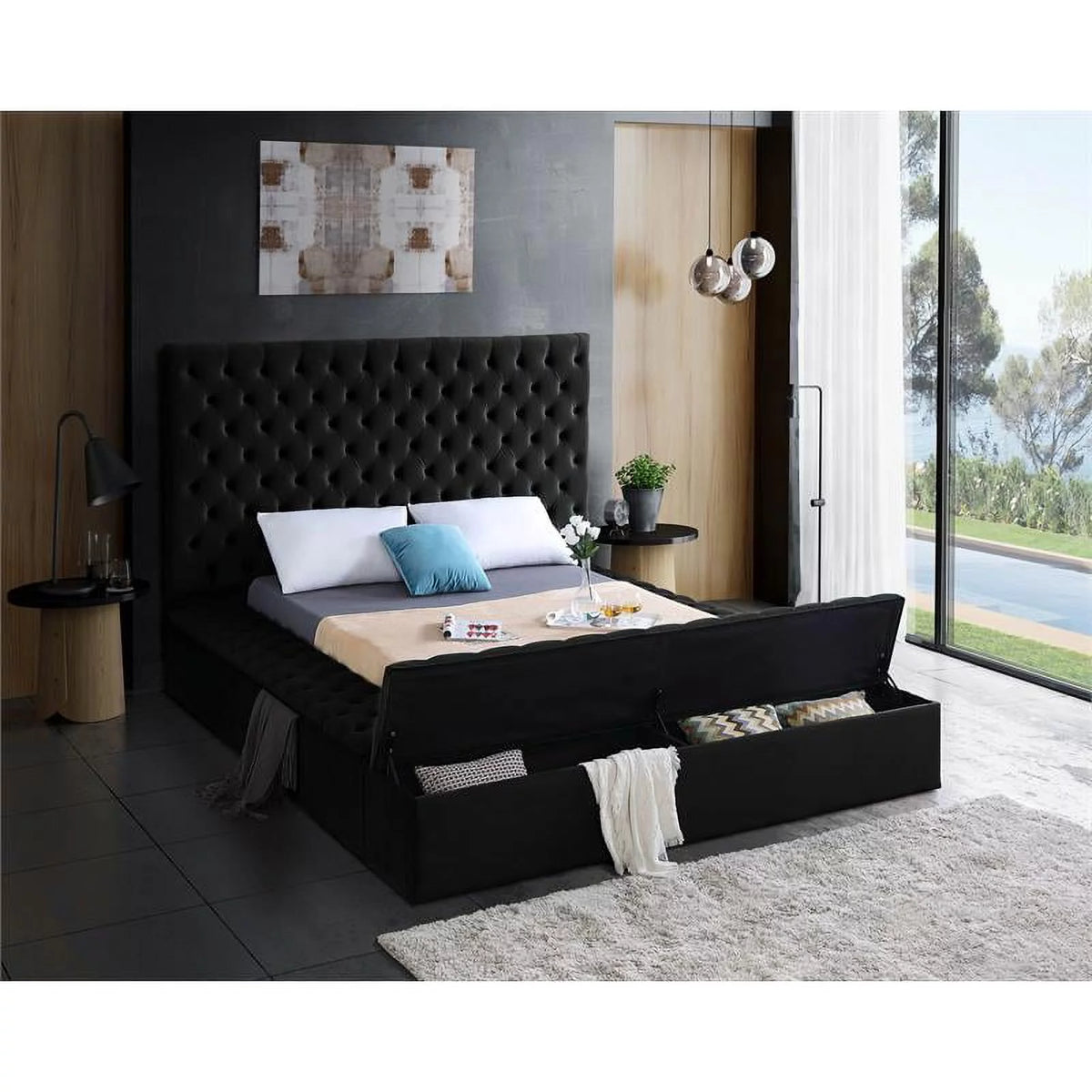 Black Velvet Queen Bed E3441
