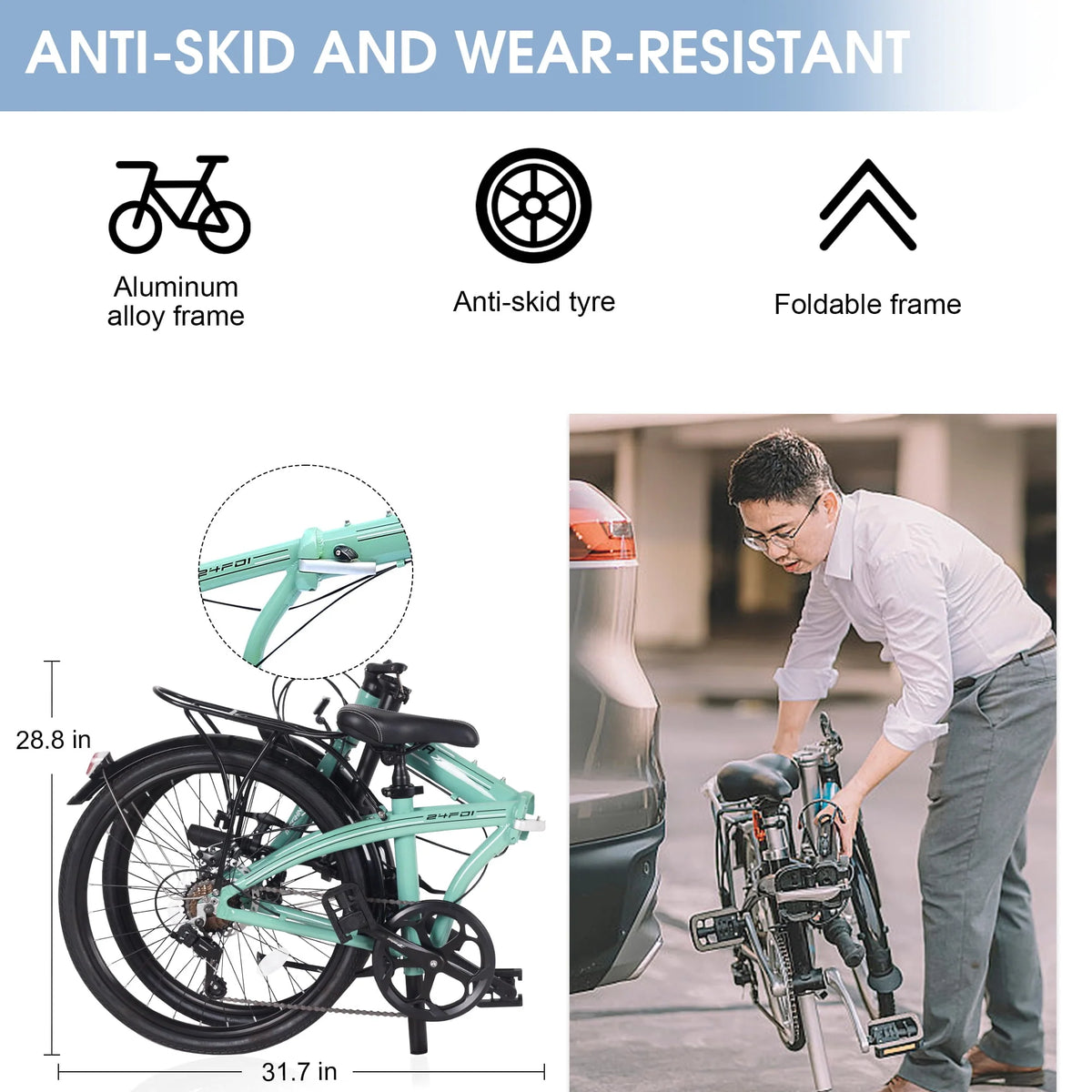 Blue 7 Speed Aluminum Folding Bike L88536
