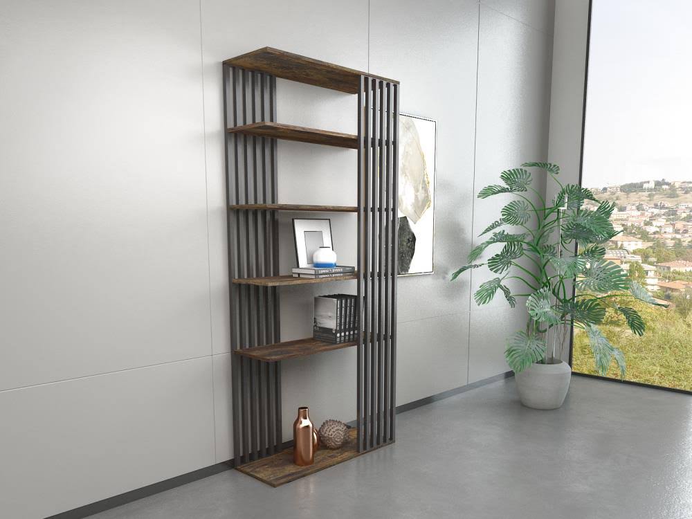 Brown Wood 5-Shelf Bookcase D30256
