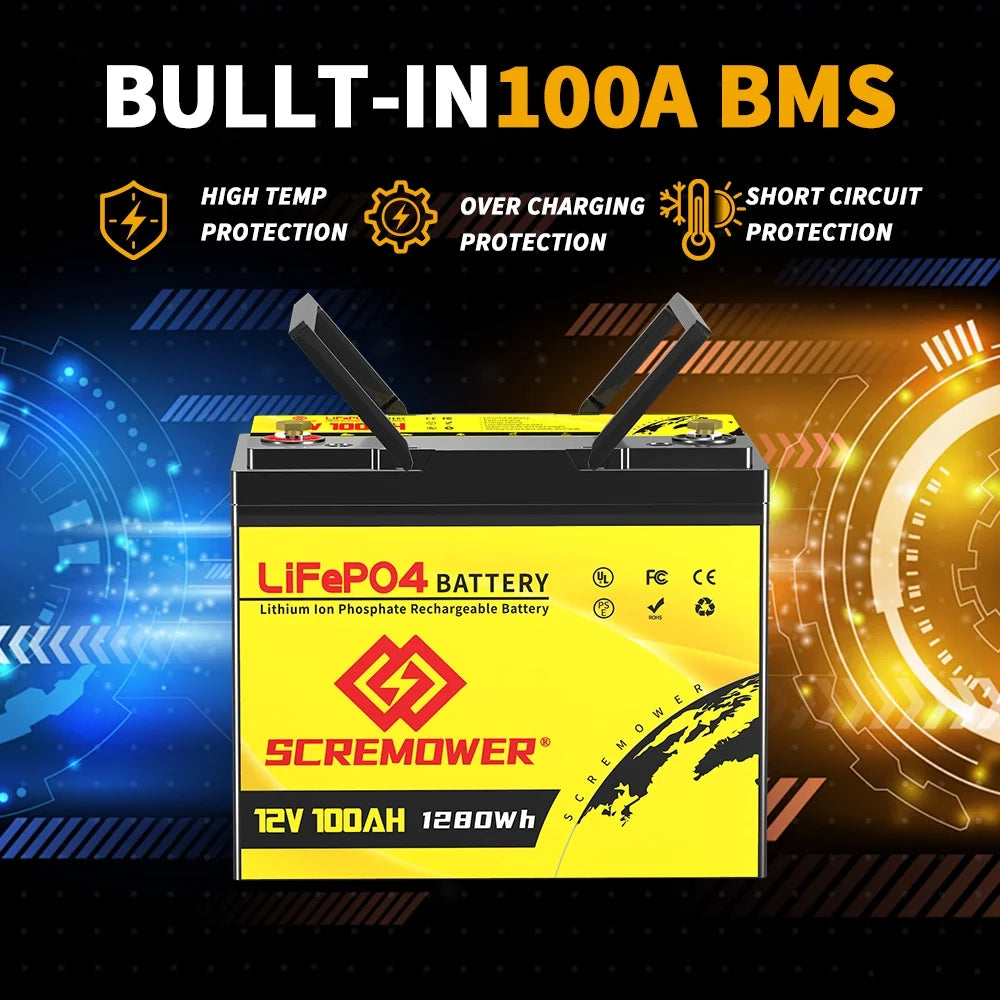 12V 100Ah LiFePO4 Lithium Battery 100A BMS M2514