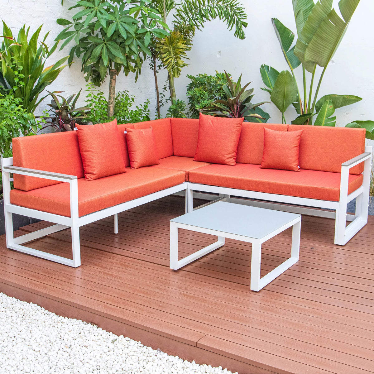 White Sectional With Adjustable Headrest & Coffee Table With Cushions G102668