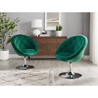 Green Velvet Tufted Swivel Barrel Chair (Set of 2) C991937