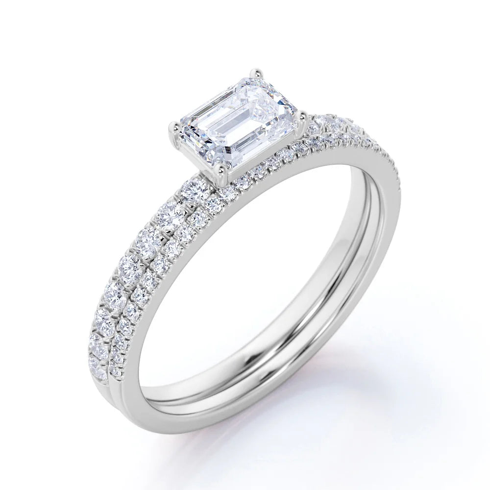18K White Gold Plated Emerald Cut Moissanite Wedding Set U712