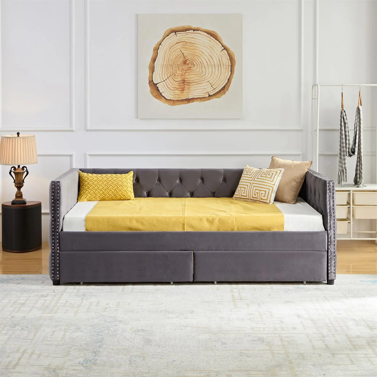 Velvet Upholstered Daybed with 2 Storage Drawers C4609