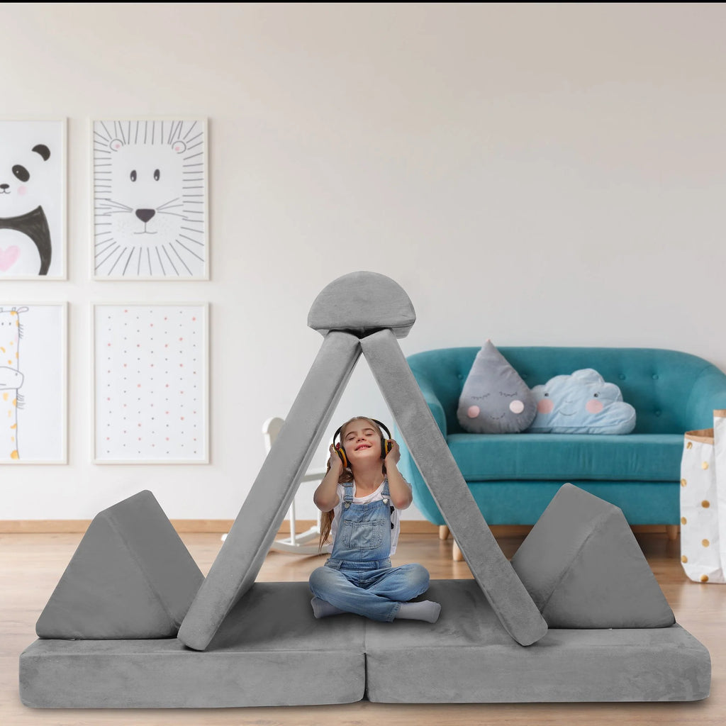 6 Pcs Modular Sectional Kids Play Couch Navy Blue N59562