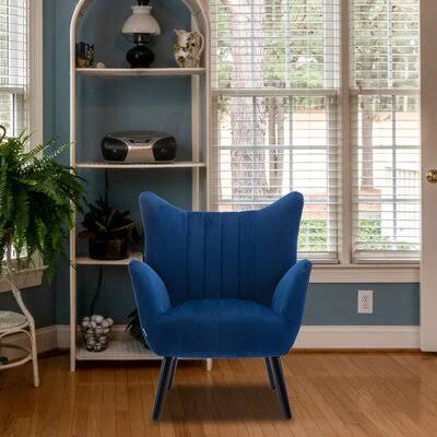 Navy Accent Armchair with Solid Wood Legs L3578