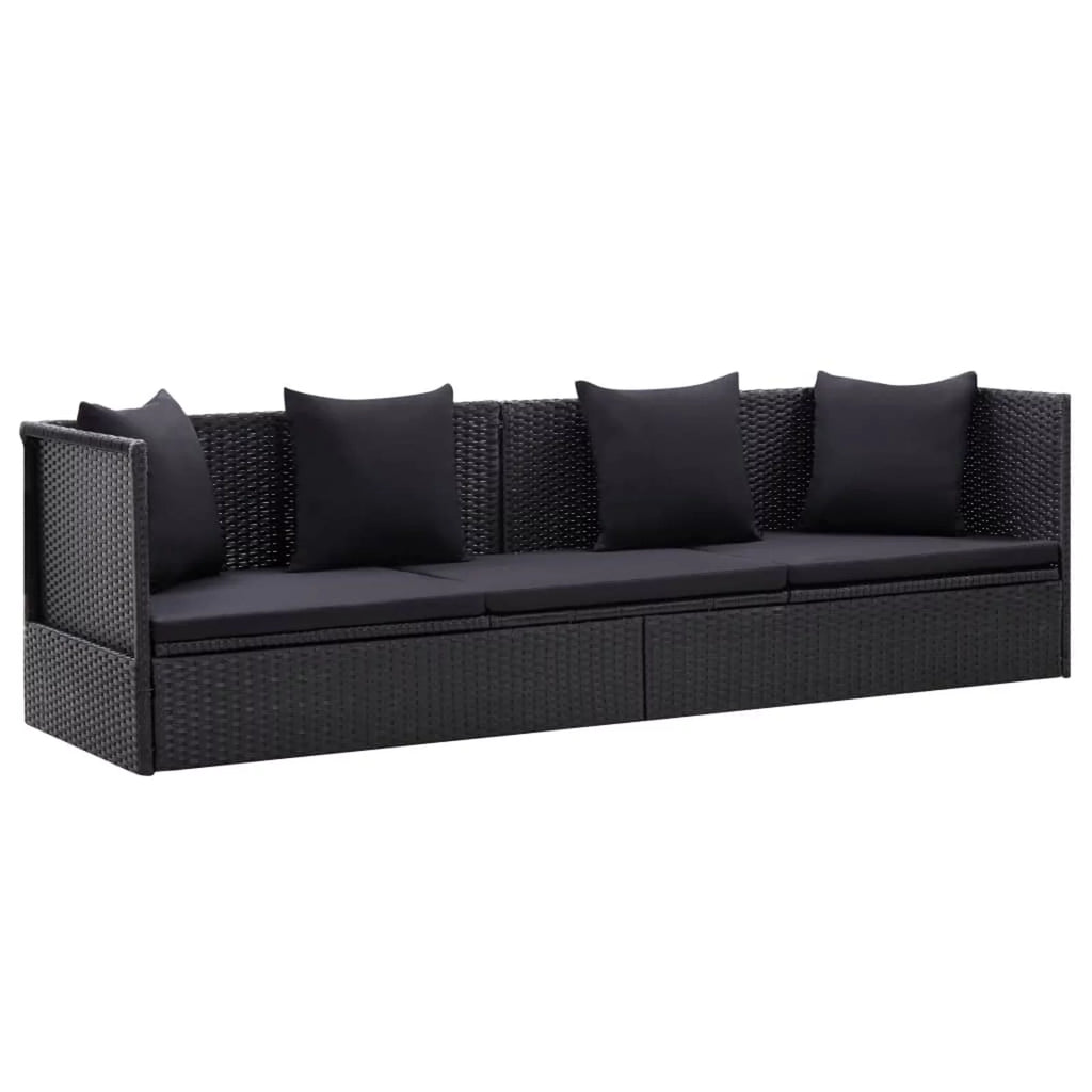 Black Poly Rattan Patio Bed with Cushion and Pillow R676