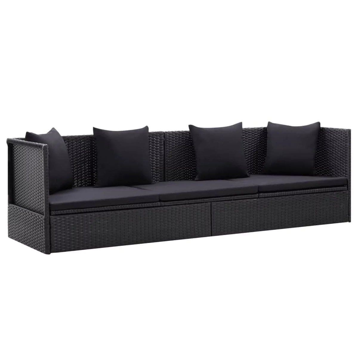 Black Poly Rattan Patio Bed with Cushion and Pillow R676