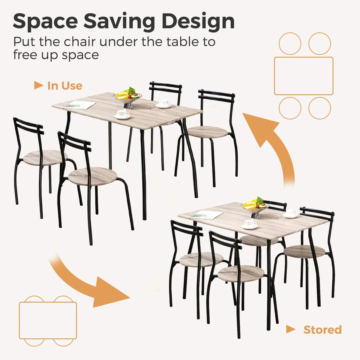5-Piece Kitchen Table and Chairs for 4 Metal Frame Q69119