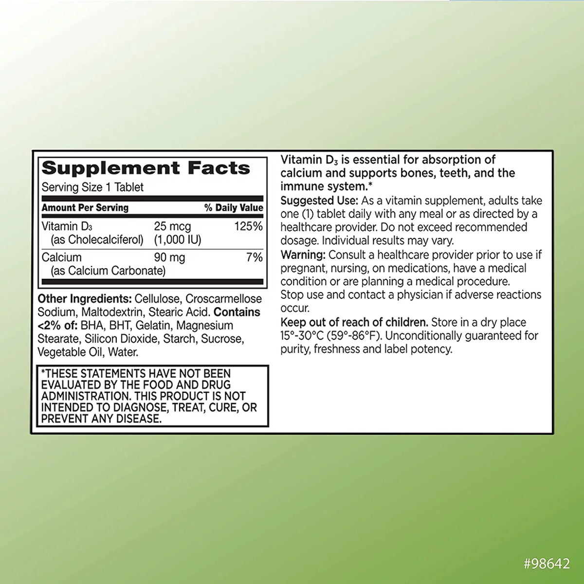 Vitamin D3 25mcg Tablets, 300 Count Pack of 4 Y5598