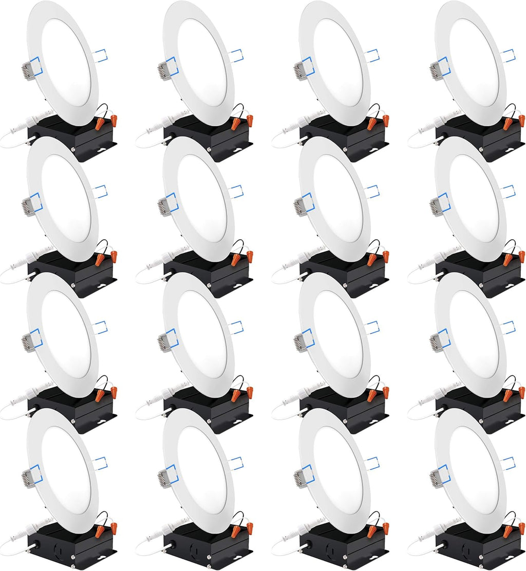 16 Pack 4 Inch Ultra Thin LED Recessed Ceiling Lights, 3000K Warm White, Dimmable 10W, 650 LM, Smooth Trim Damp Rated U752