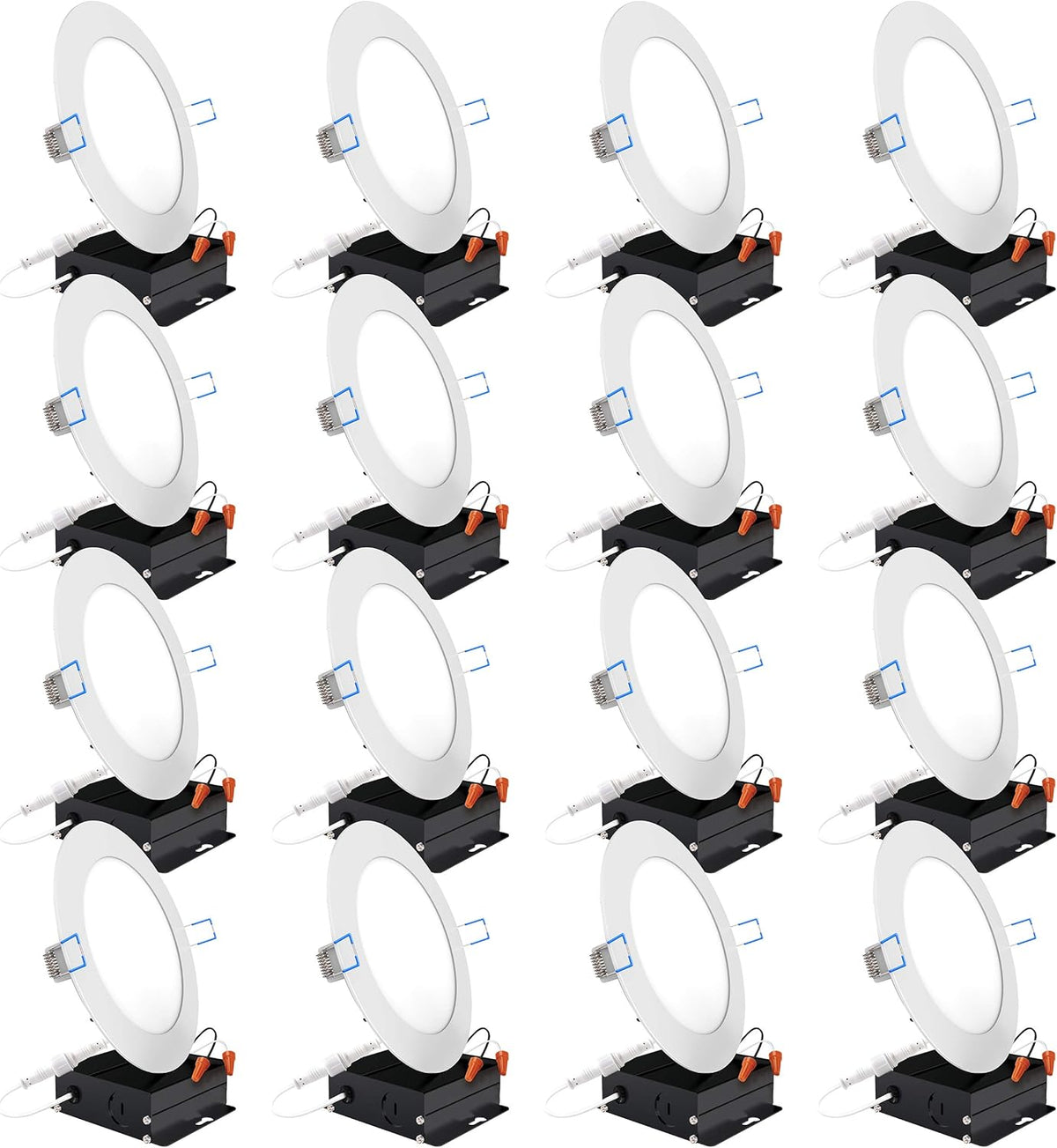 16 Pack 4 Inch Ultra Thin LED Recessed Ceiling Lights, 3000K Warm White, Dimmable 10W, 650 LM, Smooth Trim Damp Rated U752