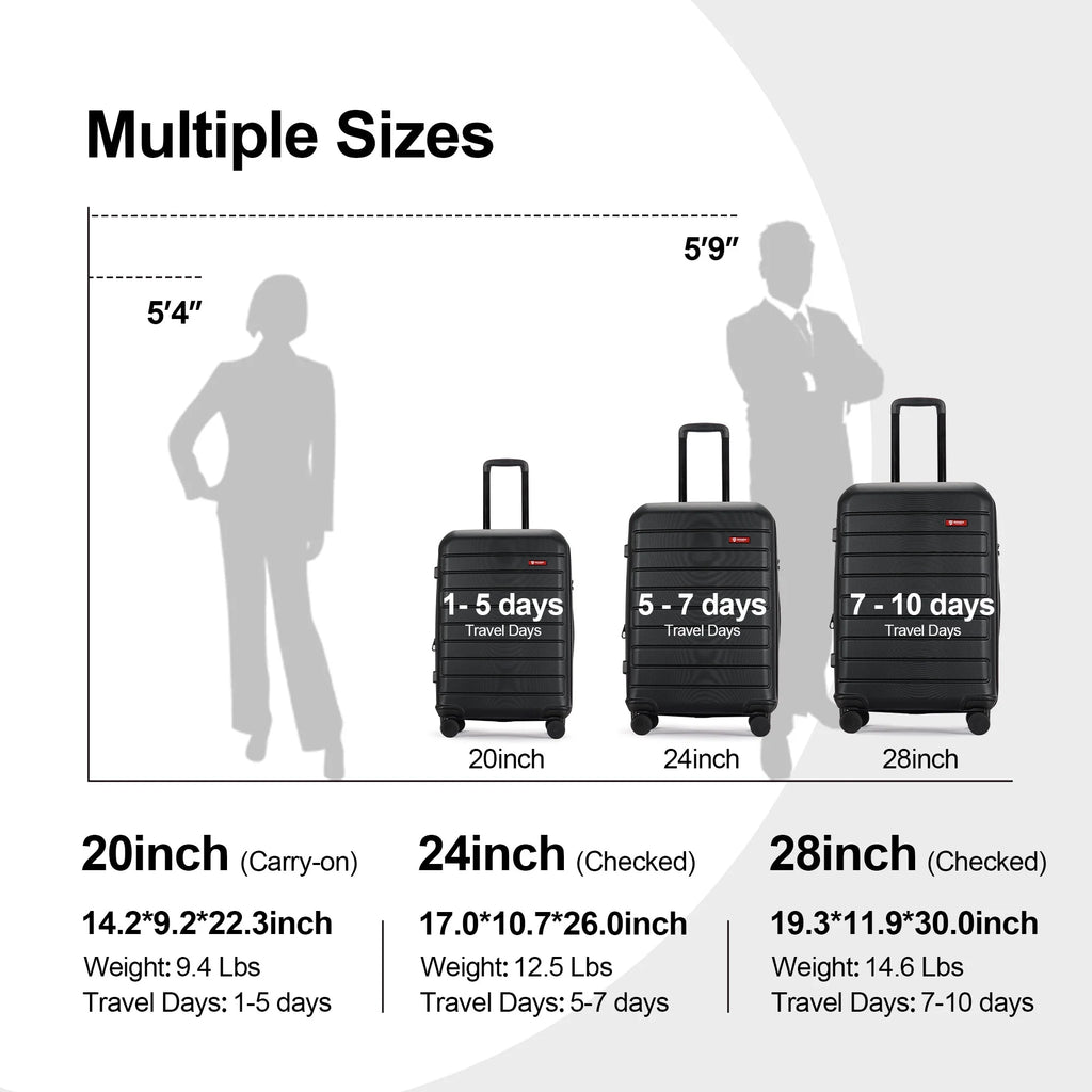 3 Piece Expandable Hard Side Luggage Set with Wheels Black X3891