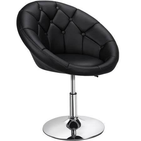 Black Tufted Faux Leather Barrel Accent Chair V815