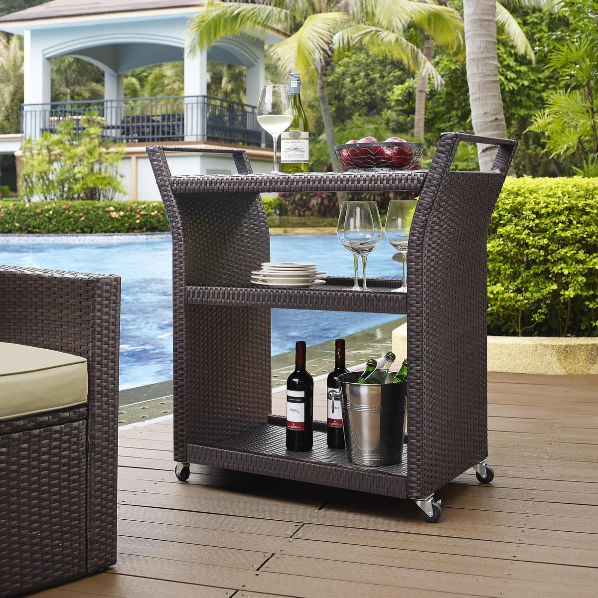 Brown Wicker Bar Cart M789