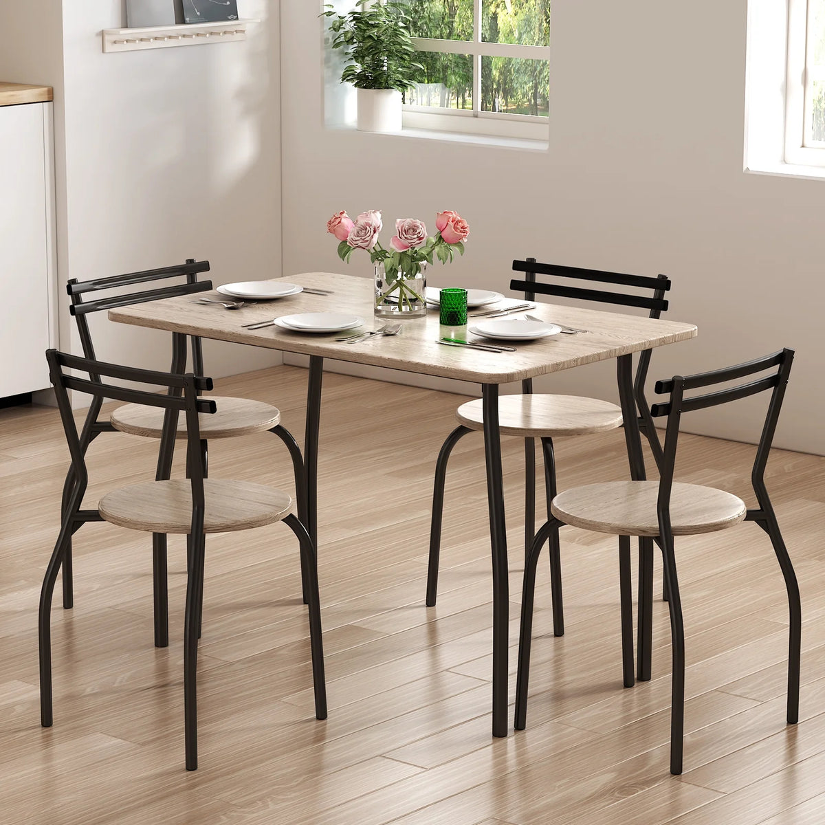 5-Piece Kitchen Table and Chairs for 4 Metal Frame Q69119