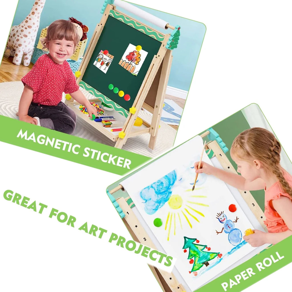 Double-Sided Whiteboard & Chalkboard Kids Easel with Paper Roll K690707
