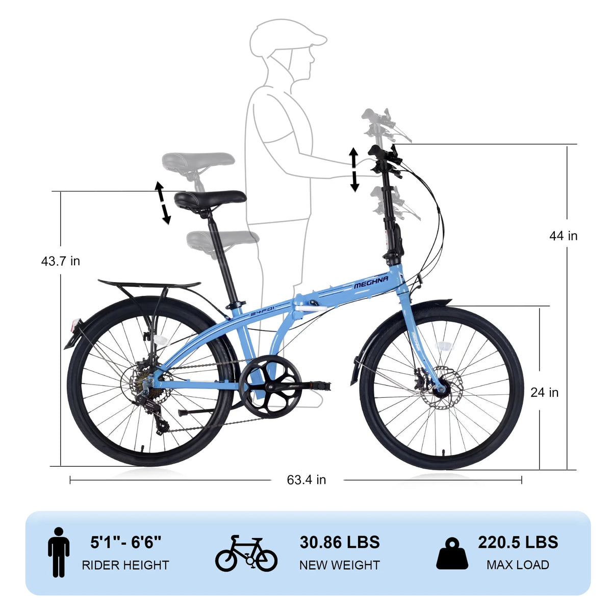 Blue 7 Speed Aluminum Folding Bike L88536