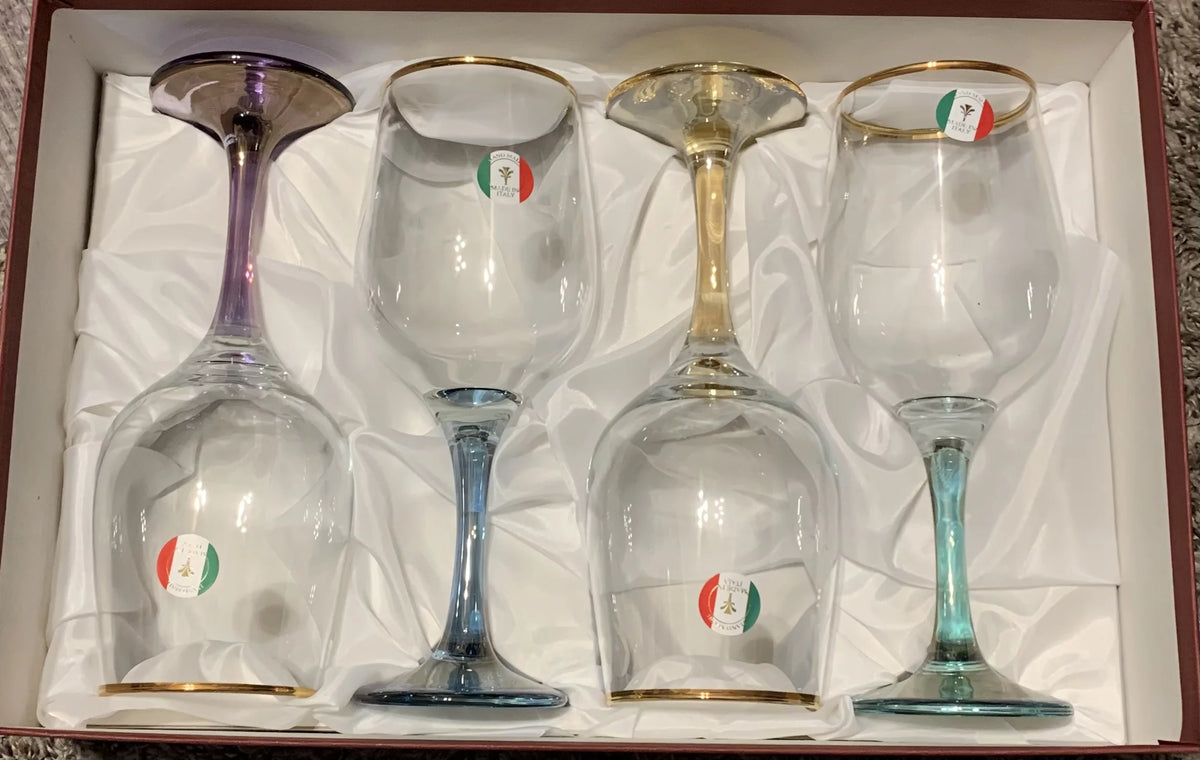 Multi Color Stem Wine Goblets Set of 4 O633
