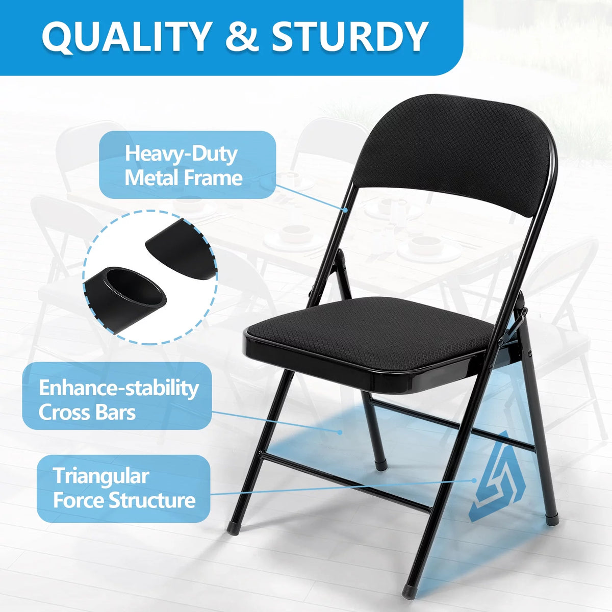 Black Fabric Padded Folding Chair 6 Pack D660