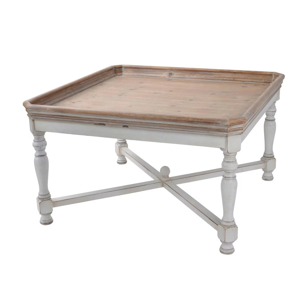 Square Coffee Table with Aged White & Natural Finish L174090