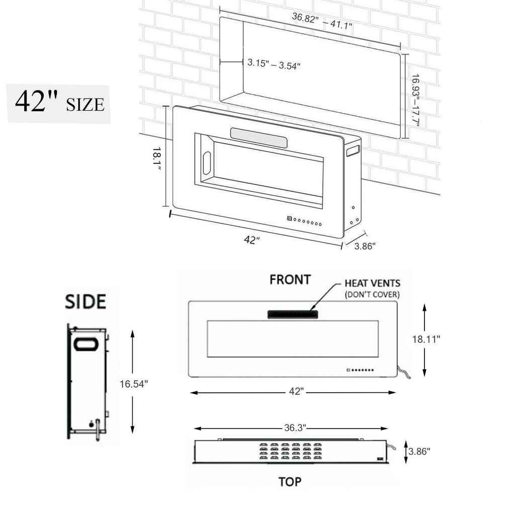 42-Inch Wall-Mounted Electric Fireplace Insert, Black Y3421